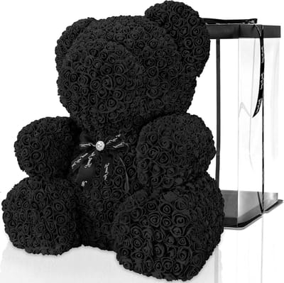 Bloemenbeer - Rozenbeer - Cadeau geven - Handgemaakt - 70 cm - Zwart