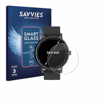 3 Stuks Savvies Screenprotector - geschikt voor Horloges (Rond, ø: 34 mm) - beschermfolie glas transparant
