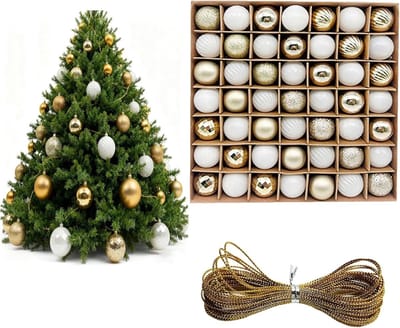 49 Stuks Kerstballen 3 cm, Gouden en Witte Versieringen voor Feestdagen, Kerstdecoratie en Winkels