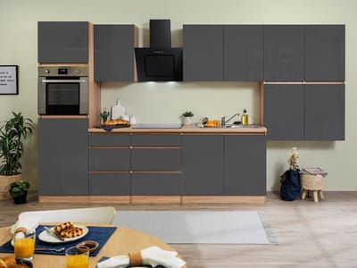 Goedkope keuken 370  cm - complete keuken met apparatuur Lorena  - Eiken/Grijs - soft close - keramische kookplaat    - afzuigkap - oven    - spoelbak