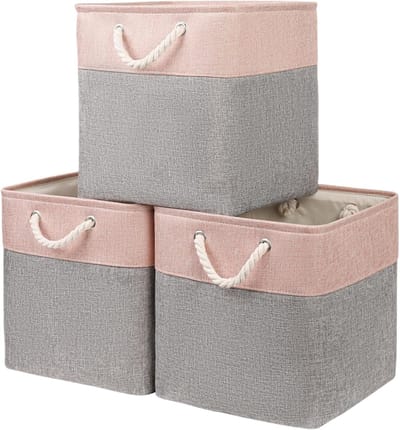 Famanu – Stoffen opbergkubussen - 30x30x30 cm - organizer voor speelgoed en kleding - grijs/roze - duurzaam materiaal - set van 2 - stevig - multifunctioneel en praktisch voor thuis of reis