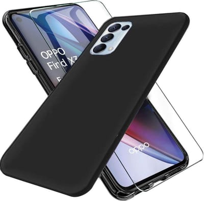 HB Hoesje en Glas Geschikt voor Oppo Find X3 Lite 5G Zwart - Siliconen Back Cover + 1x Glazen Screenprotector