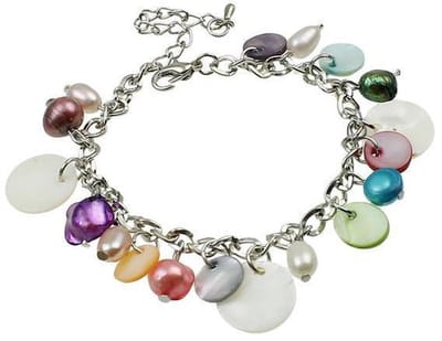 Zoetwaterparel armband Pearl Multi Color Shell - echte parels - parelmoer - multi color - bedelarmband - luxe sieraden zakje