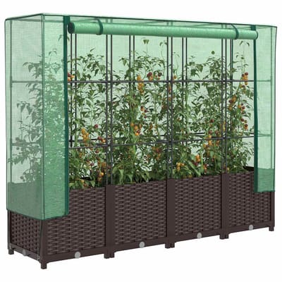 vidaXL - Plantenbak - verhoogd - met - kashoes - 160x40x138 - cm - rattanlook