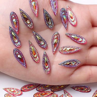 40 STKS AB Kleur Hars Waterdruppel Diamant Wenkbrauwpleister, Lange Waterdruppel Feniksstaart Handgemaakt DIY Decoratief Materiaal 7mm*21mm rood