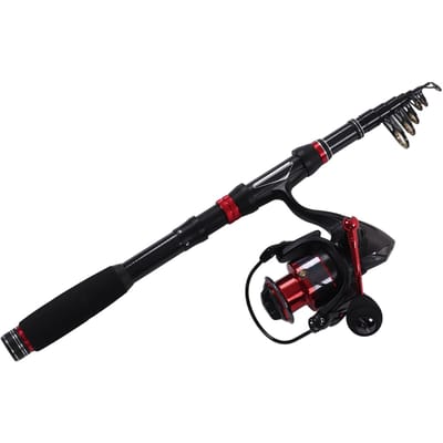 Ensemble de canne à pêche Noir Rouge Carbone Télescopique Moulinet Spinning GA3000 avec Ligne Appâts Hameçons pour Eau Salée black