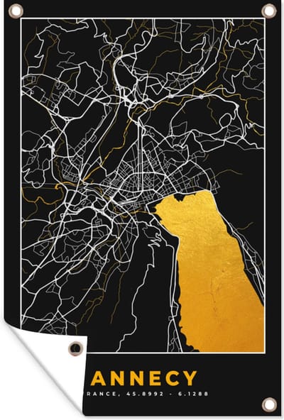 Muurdecoratie Kaart – Plattegrond – Annecy - Frankrijk – Stadskaart - 120x180 cm - Tuinposter - Tuindoek