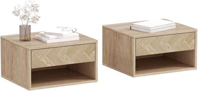 HomeGoodies - Zwevende nachtkastjes - Set van 2 - Met lade en vak - Voor slaapkamer en woonkamer - 37X32X21CM