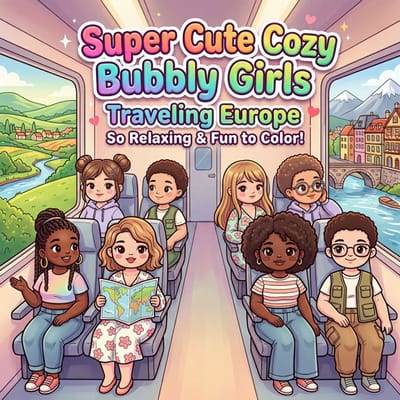 Kleurboek - Kleurkaarten - Findit Color - Coloring Book - Super Cute Cozy Bubbly Girls Traveling Europe - Gratis verzonden - FITCCB10008