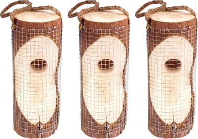 Famanu – Vogelvoederhuisje set van 3 - hangende voederstations van hout voor wilde vogels - geschikt voor tuin - balkon en terras