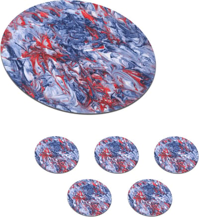 Onderzetters voor glazen - Rond - Blauw - Rood - Marmer print - Patronen - 10x10 cm - Glasonderzetters - 6 stuks