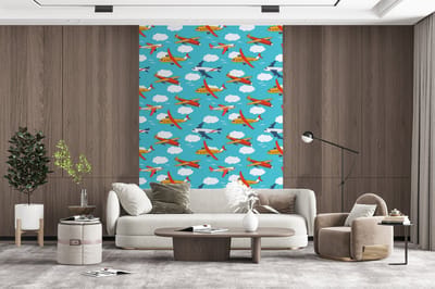 Behang - Fotobehang Patronen - Vliegtuig - Wolk - Lucht - Jongen - Kindje - Kinderen - Kids - Breedte 200 cm x hoogte 300 cm
