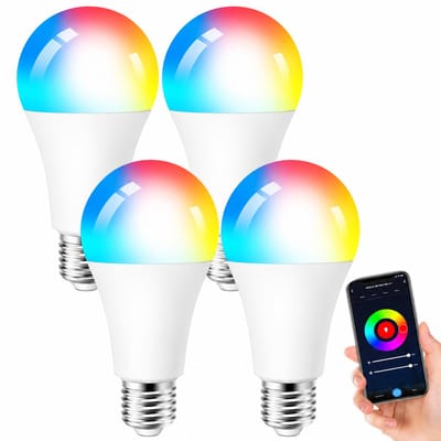 4 stuks Slimme Gloeilamp E27, 12W 1000 Lumen led Smart Bulb Rgb16 Miljoen Verschillende Kleuren, Kleurtemperatuur 2700K tot 6500K, Werkt met Google Assistant