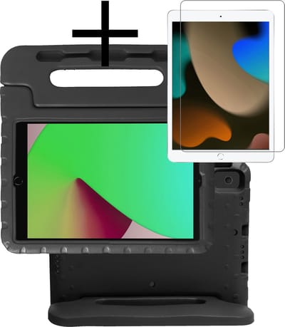Hoes - Geschikt voor Apple iPad 7 (2019) - 10.2 inch - 7e Generatie - Met Screenprotector - Kinderhoes Shockproof Bumper - Kidsproof Case - Tablet Hoesje - Kinder Cover - Zwart