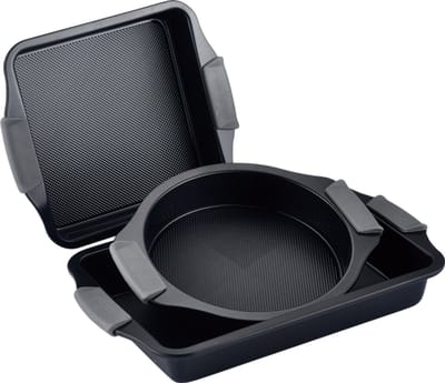 Swiss Haus® 3BSB Bakvorm Set - 3 Delige Bakvormen Set - PFAS Vrij - Vierkante Bakvorm & Quichevorm - Sapphire™ Keramische Antiaanbaklaag - Quichepan - Oven- en Vaatwasserbestendig - Zwart
