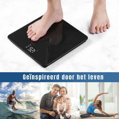 YOR® Weegschaal - Digitale Weegschaal - Digitale Weegschaal Personen - Zwart- 28cm x 28cm x 3cm; 1.2 kg