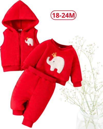 Livano 3-Delige Romper Baby - Berenpakje - Winterpak - Pakje - Jongen - Meisje - 18-24 Maanden - Rood