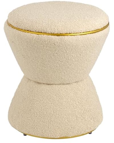 Baroni Home Sherpa-voetenbank in zandlopervorm, duurzame gevoerde kruk voor binnen voor slaapkamer en woonkamer, 37 x 37 x 43 cm, beige