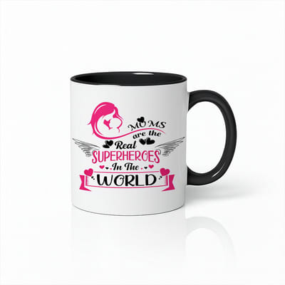 Moederdag Mok - Mums Are The Real Superheroes In The World - Koffiebeker 330ml - Zwart/Wit
