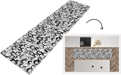 Keukenloper - Loper keuken - Patronen - Gezicht - Zwart Wit - 200x50 cm - Keukenloper vinyl
