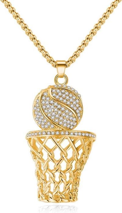Basketbal Ketting met Hanger - Goud Kleurig met Diamantjes (Zirkonia) - Kettingen Heren Dames - Papa Cadeau Voor Mannen - Vaderdag