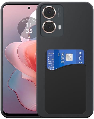 Geschikt voor Motorola Moto G Power 2024 Telefoonhoesje met Siliconen Pasjeshouder - Flexible Back Cover Case Siliconen TPU with Silicone Cardslot - Zwart - Smartphonica geschikt voor Motorola Moto G Power 2024
