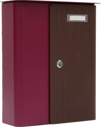 Rottner Brievenbus Splashy Bordeaux Rood met Houtlook Deur - 35,7x29,5x10cm