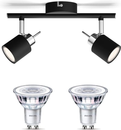 Philips Meranti Opbouwspot (Zwart) - Warmwit Licht - Plafondspot met 2 Lichtpunten - GU10 - SceneSwitch - Eenvoudig Dimbaar met Je Klassieke Schakelaar