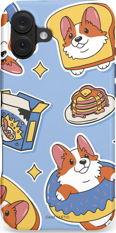 Casetastic hoesje geschikt voor Apple iPhone 16 Plus - MagSafe - Dubbellaagse bescherming - Hondenfeest Ontbijt - Fashion Case - Lichtblauw Lichtgrijs Taupe Terracotta