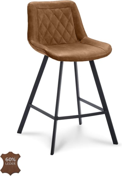 Icon Living - Barkruk Jim Zithoogte 65 - Microleder Bull Camel - Poot Zwart