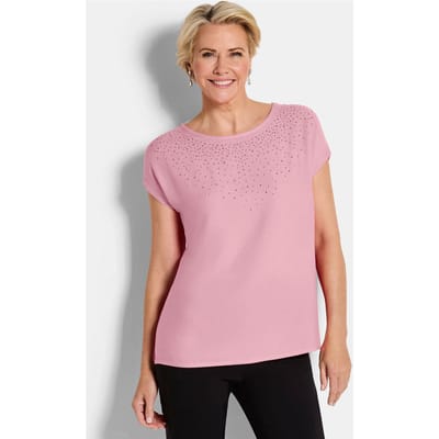 Blouse met glittersteentjes - rosé - Gr. 19 van Goldner Fashion