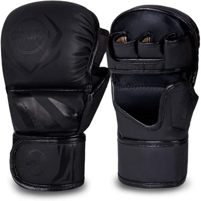 Gants de Boxe Sanda MMA Professionnels pour l'Entraînement Muay Thai Design Mi-Doigts pour Femmes Hommes Enfants Adultes M noir