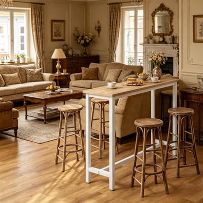 STILVORA Bartafel - Multifunctionele Hoge Tafel Voor Keuken En Bar - Rechthoekig Met Verstelbare Voeten - MDF En Metaal - Wit En Licht Eiken