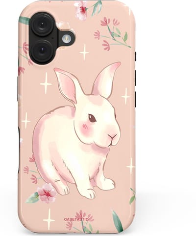 Casetastic hoesje geschikt voor Apple iPhone 16 - MagSafe - Dubbellaagse bescherming - Schattig konijntje - Fashion Case - Zand Perzik