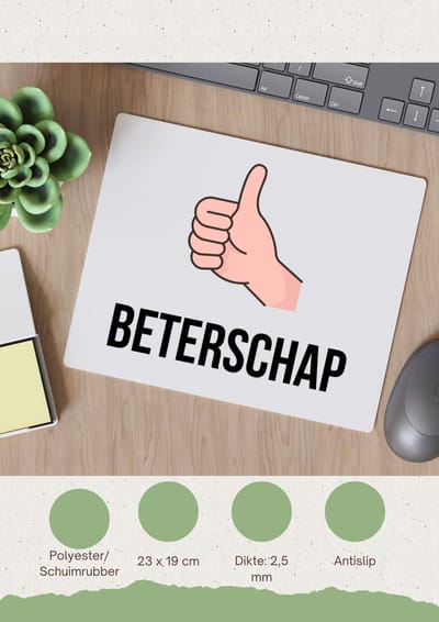 Akyol - beterschap duimpje omhoog Muismat - Beterschap - iemand die ziek is of iets gebroken heeft - ziek - koorts - snel beter worden - cadeau - beterschap cadeau - kado - gift - geschenk - 23 bij 19 cm