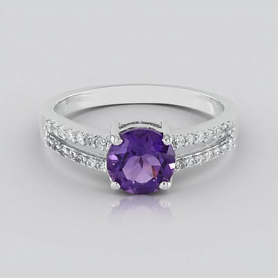 Cavill - Zilveren ring - 925 Sterling zilver geplatineerd - Siberische amethist 1,611 ct - 28 zirkonia 0,333 ct - Elegante ronde damesring
