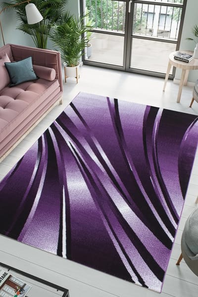 Flycarpets Jaden Modern Vloerkleed - Paars / Creme - 80x150 cm - Laagpolig Loper Tapijt