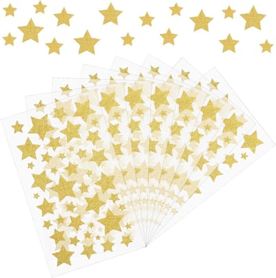 Kleine gouden ster stickers - 8 vellen zelfklevende holografische sterren voor beloningen, schoolprojecten en knutselactiviteiten