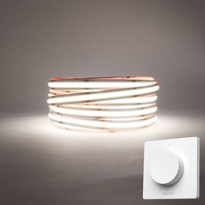 LED Strip Egaal (zonder puntjes) - 5 Meter - Met Afstandsbediening - 4000k - Neutraal Wit - 24V - 480LED/m - Met Draadloze wanddimmer(Wit)