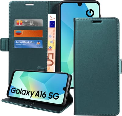 Geschikt voor Samsung Galaxy A16 Hoesje - Book Case Hoesje - Uitneembaar Hoesje - Magnetische Sluiting - Portemonnee Turqoise