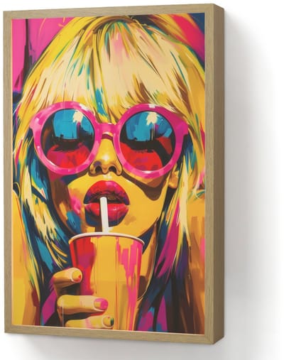 Wandlamp 40x60 cm - Oplaadbaar - Zonnebril - Roze - Vrouw - Rietje - Wandlampen binnen woonkamer - Slaapkamer lamp - Decoratieve nachtlamp - Vloerlamp draadloos