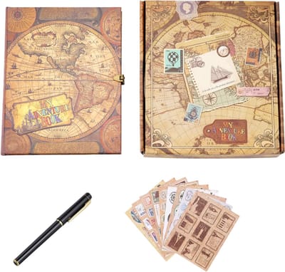 DIY Fotoalbum Scrapbook – Retro Kaart Thema Reisherinneringen – Kraftpapier Fotoalbum voor Reizen, Avonturen & Cadeau