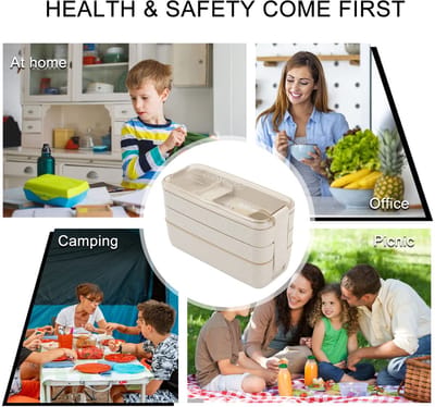 Box voor volwassenen en kinderen - 3 lagen broodtrommel 900 ml met 3 vakken en bestek, gelaagde lunchbox voor school
