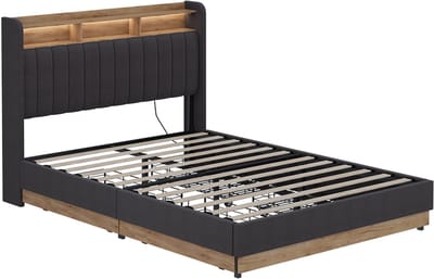 Vitalispa Nura Gestoffeerd bed – met 4 laden Antraciet/eiken