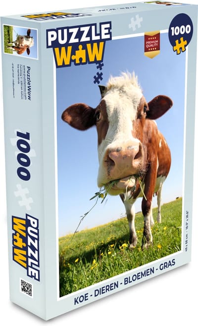 Puzzel Koe - Dieren - Bloemen - Gras - Legpuzzel - Puzzel 1000 stukjes volwassenen