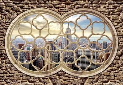 Fotobehang New York City Skyline Window | XL - 208cm x 146cm | 130g/m2 Vlies