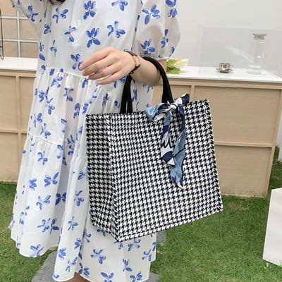 Sac en Toile Pied-de-poule Grande Capacité Étudiant Féminin Cours Sac Fourre-tout Épaule Unique Décontracté Polyvalent Sac à Main Shopping gray