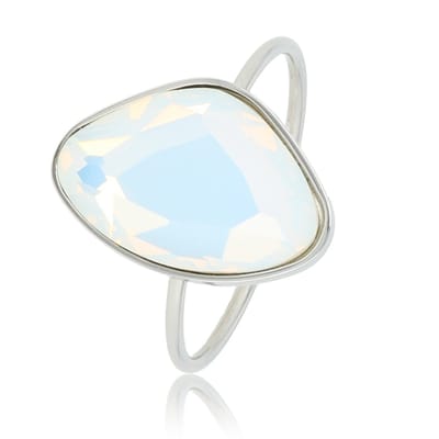 My Bendel - Creatieve Aanschuifring Zilverkleurig met Quartz Glassteen - Creatieve Zilverkleurige Aanschuifring - Quartz Glassteen - Stainless Steel - met Luxe Cadeauverpakking | Sieraden Voor Dames | Maat 16.00 Mm / Maat 50