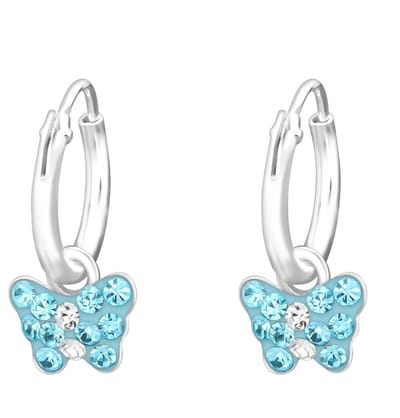 Joy|S - Zilveren vlinder bedel oorbellen - oorringen - blauw kristal - kinderoorbellen