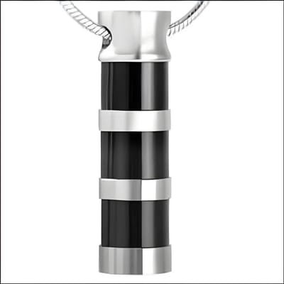 Aramat Jewels | Gedenkhangers | Ashanger Cilinder - RVS met Zwart-Zilveren Strepen | | | |10mm | Staal | Volwassenen | Verkleurd niet